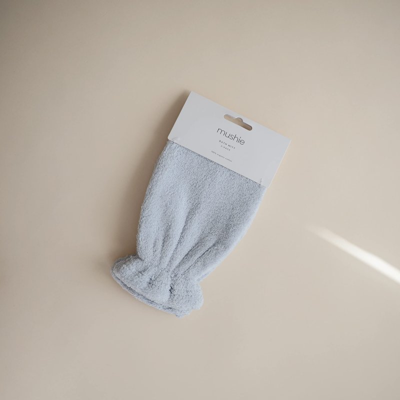 mushie Baby Bath Mitt | Organic Cotton | Pack of 2 (Baby Blue)