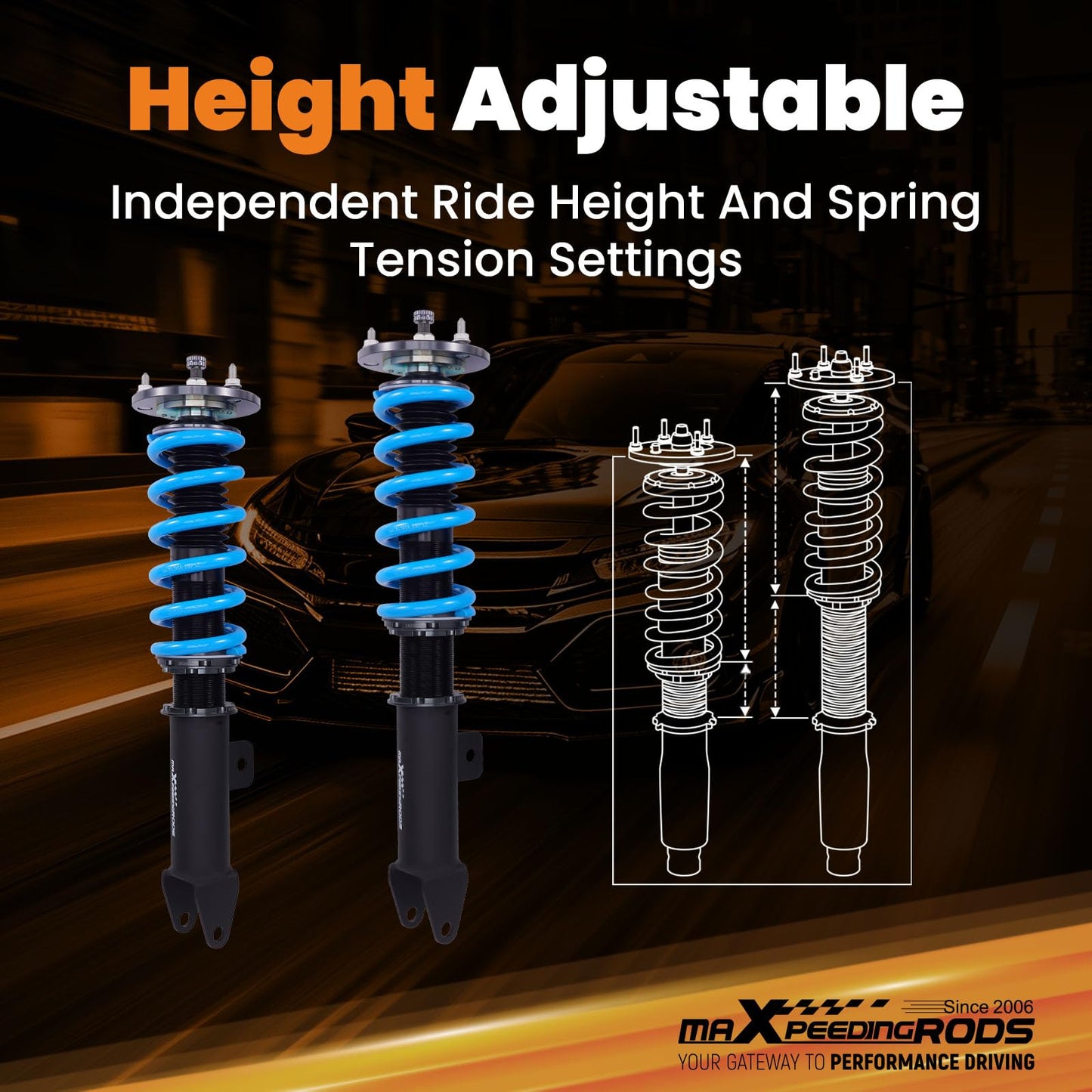 maXpeedingrods Coilovers for Dodge Challenger 2008-2010, for Dodge Charger 2006-2010, 24 Levels Damper Coilovers Suspension Kit, Height Adjustable T6 Upgraded Lowering Kits Blue