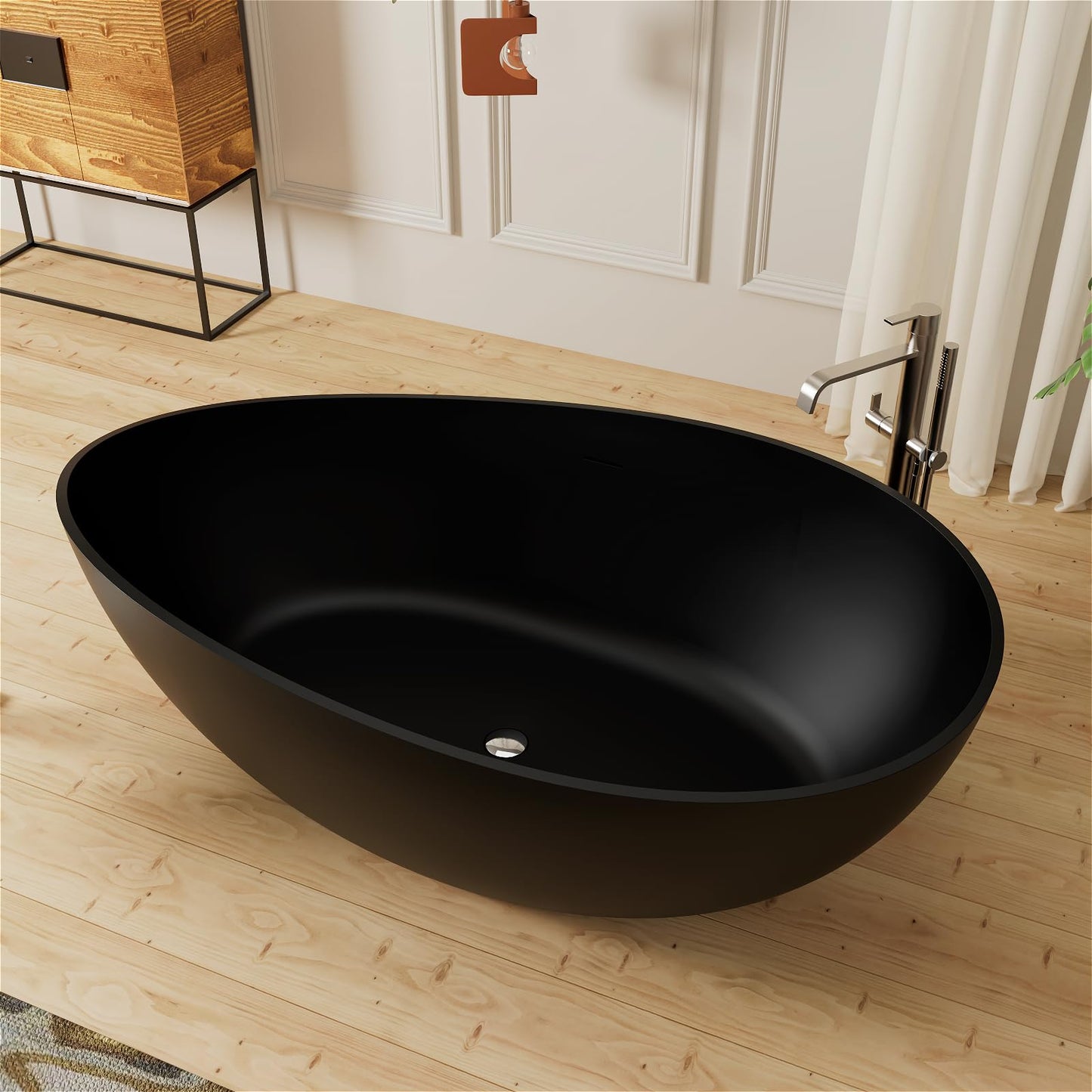 GIVINGTREE Freestanding Solid Surface Resin Stone Bathtub, Contemporary Design Stand Alone Tub with Pop-up Drain and Overflow, cUPC Certified