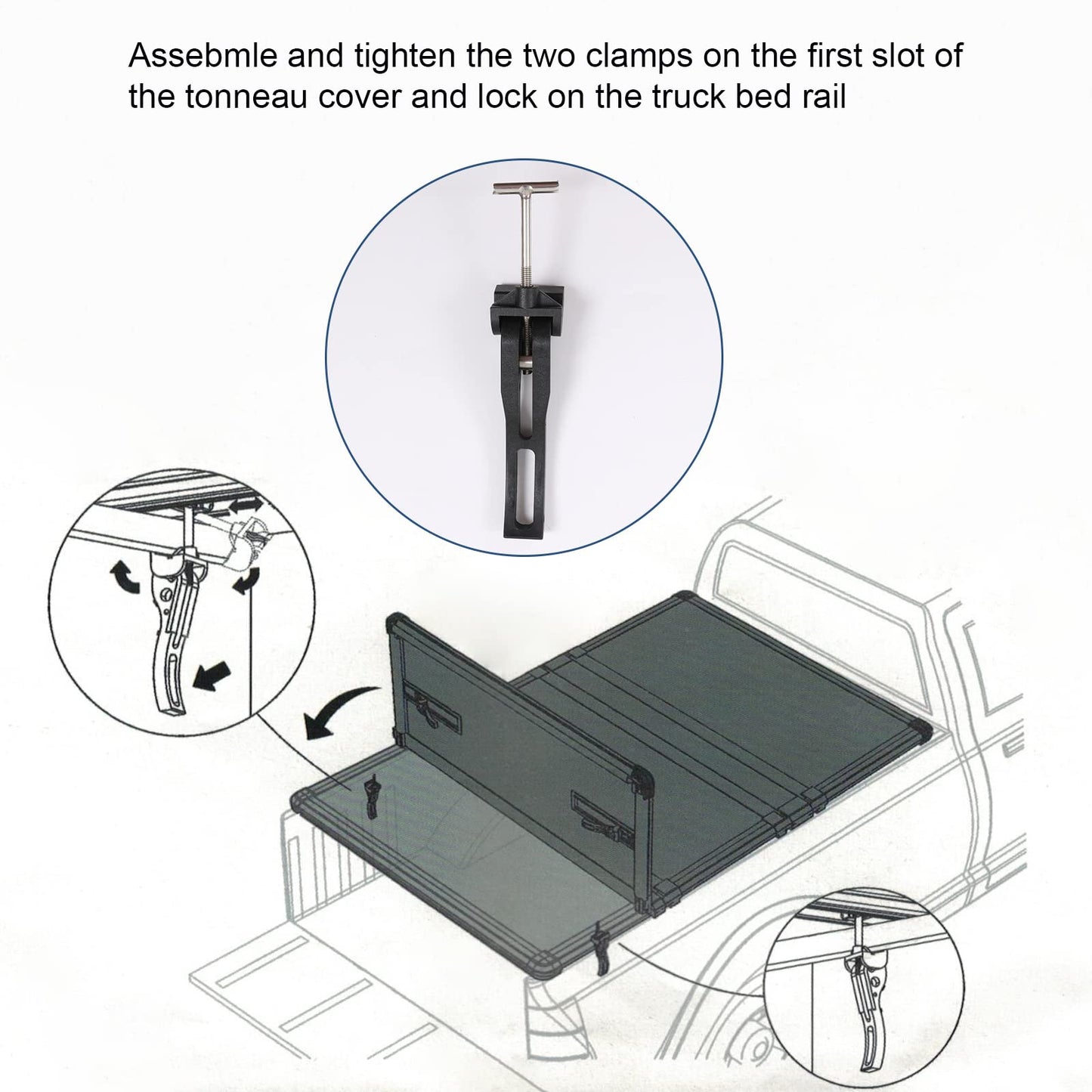 DICMIC Truck Tonneau Cover Replacement and Accessories Part Kit for Hard Tri-fold & Quad-fold Truck Bed Cover Include Nut, T-Bolt and Tonneau Cover Clamp, 4X Rear Clamp