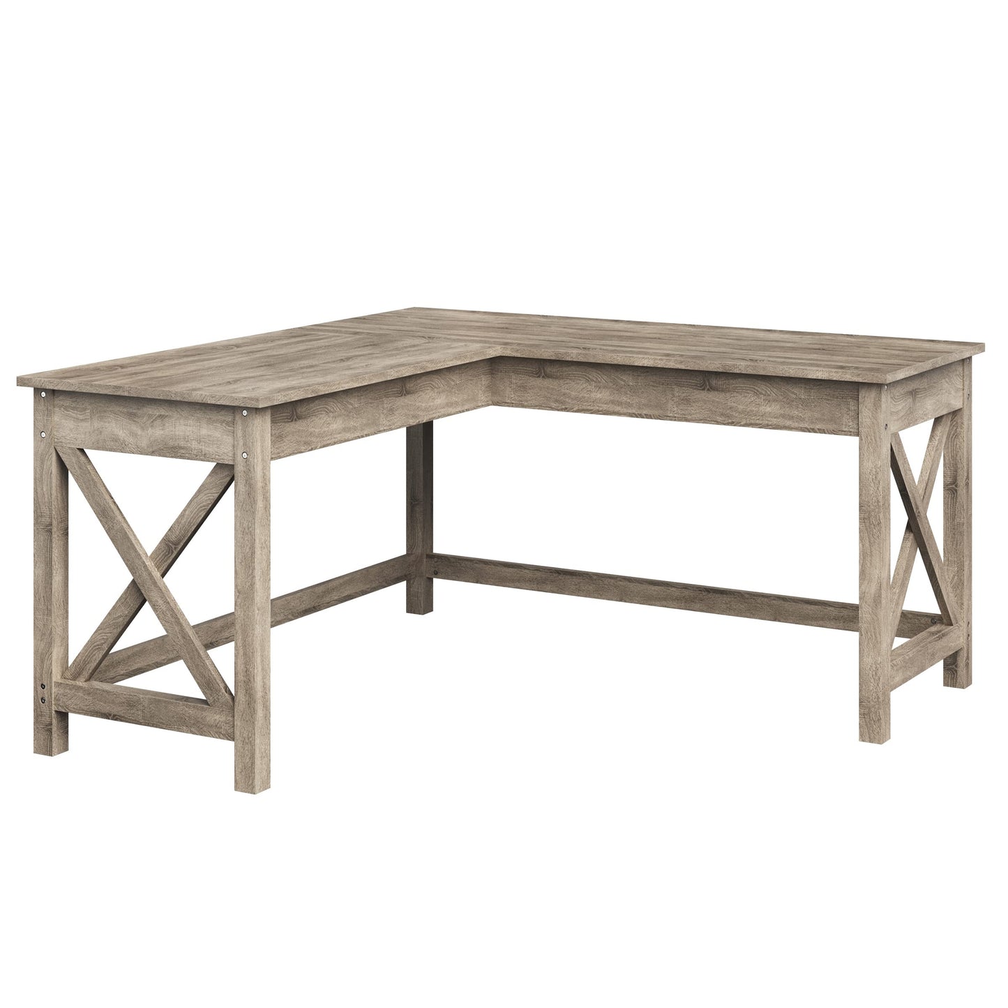 Lavish Home Computer Desk - L-Shaped Desk with X-Pattern Legs - for Office, Computer, or Craft Table - Desks for Home Office (Light Gray Wood Finish)