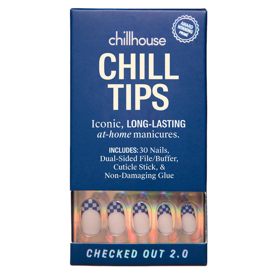 Chillhouse - Chill Tips, Press on Nails Kit - Checked Out 2.0 (Oval) - 24 Nail Shapes & Sizes - Up to 2 Weeks of Wear - Customizable Fit - Reusable - Latina Founded & Women Owned - Beauty & Self Care