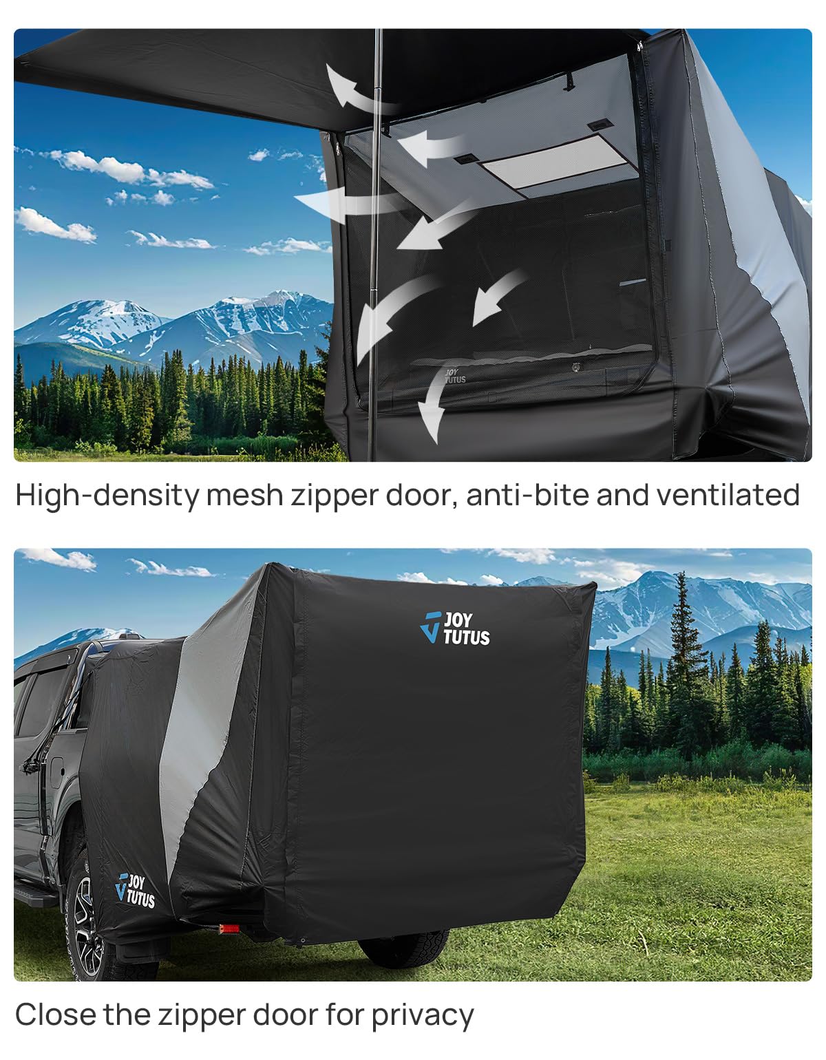 JOYTUTUS Truck Tent with Awning, Truck Bed Tailgate Tent Pickup Camping Tent Canopy (Only Fits Full-Size Truck with Soft Topper or Camper Shell)