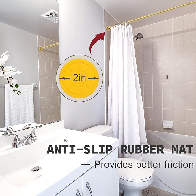 Thestoa Gold Shower Curtain Rod Adjustable 43-92 inch, 1"Diameter Spring Tension Curtain Rod No Drill, Anti-Rust Non-Slip Shower Rod for Bathroom