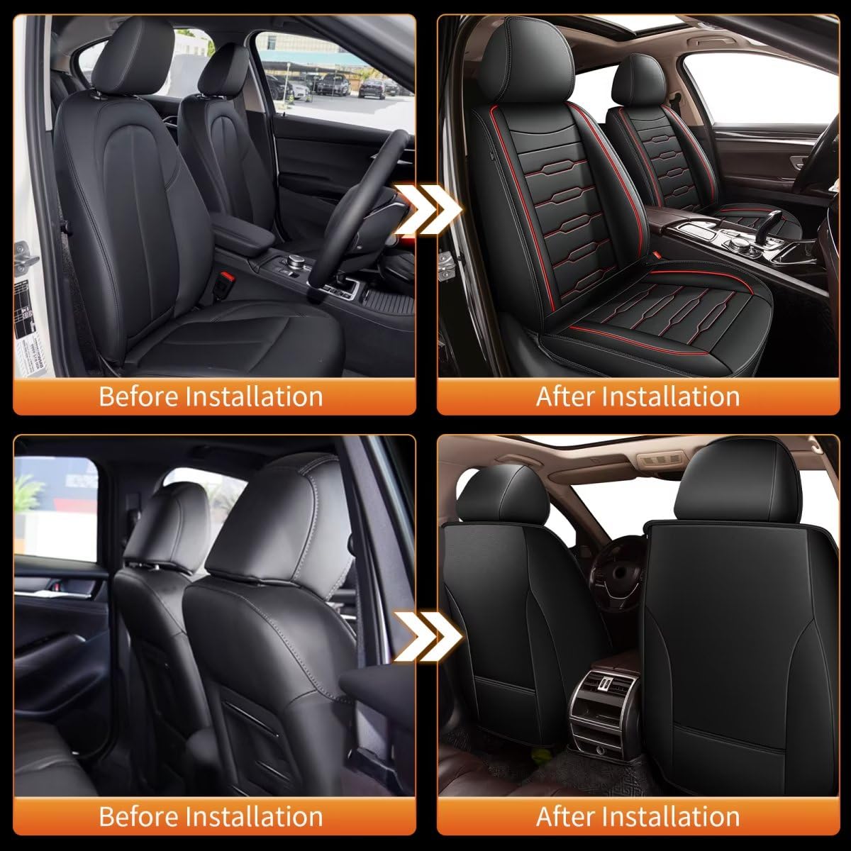 AOMSAZTO Leather Car Seat Cover Custom Fit for Volkswagen Jetta 2007-2026 Faux Leather Car Seat Protector Compatible Airbag Jetta Seat Covers Vehicle Cushion Covers Waterproof 2 Front Seat Black&Red