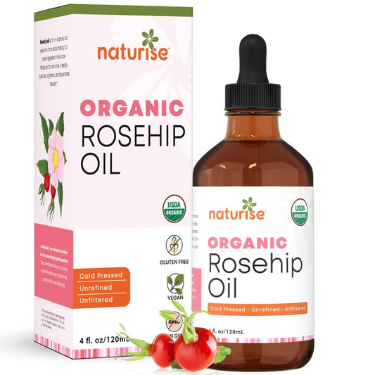 Naturise Organic Rosehip Seed Oil for Face, 100% Pure, Natural Cold Pressed Rose Hip Oil for Skin, Hair, Nails and Body Care (4 FL. OZ.)