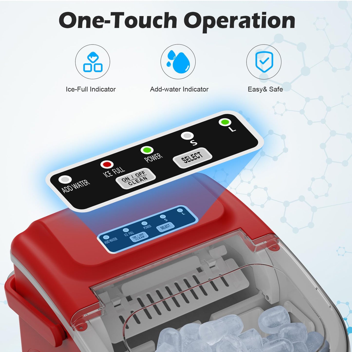 Countertop Ice Maker, Portable Ice Maker Machine with Carry Handle, Self-Cleaning Ice Makers, 9 Bullet Ice in 6 Mins, 26.5Lbs/24H with Ice Bags and Ice Scoop Basket for Home Bar Camping RV