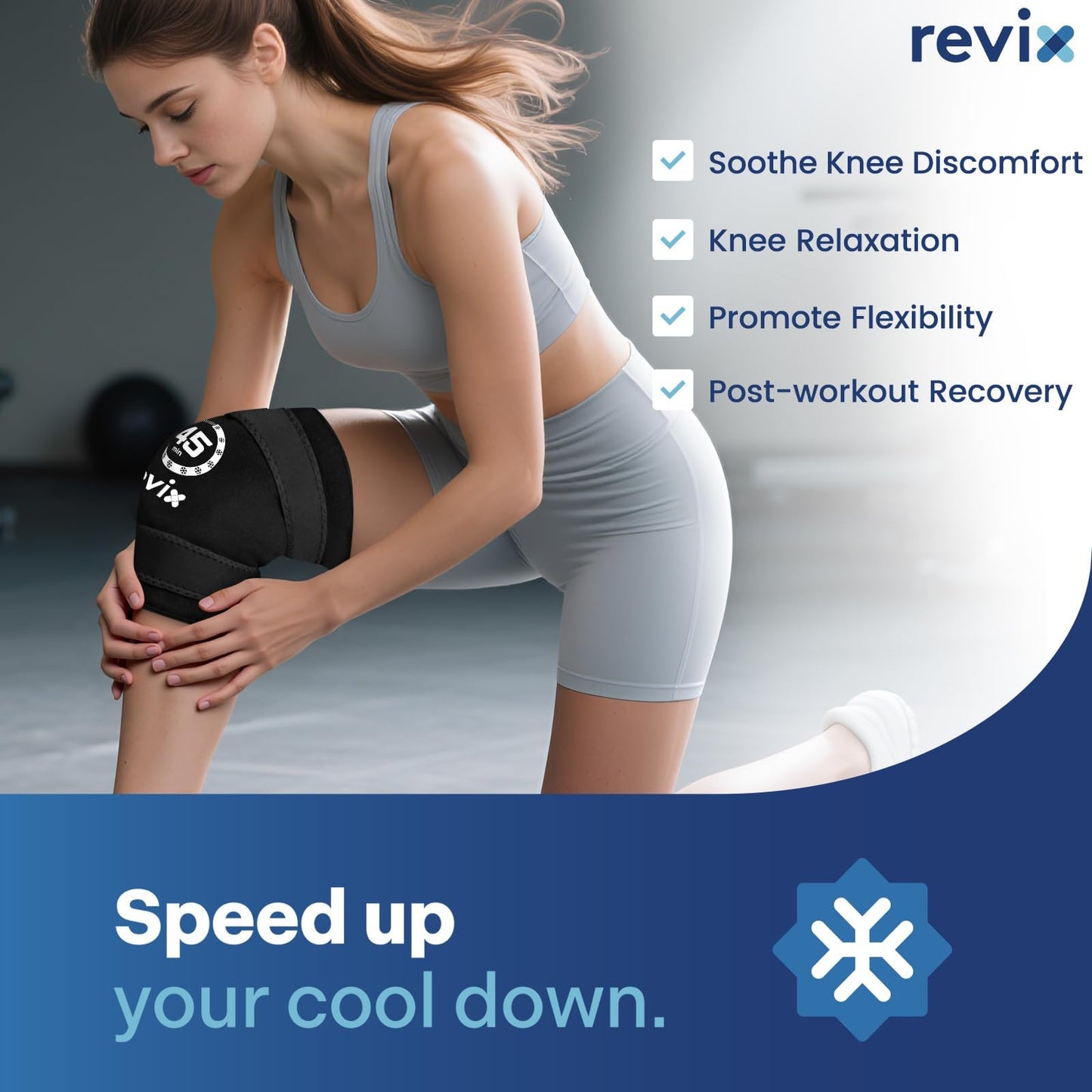 REVIX Knee Ice Pack Wrap, 45-Minute Long-Lasting Ice Pack for Knees with Ice Grid Gel Design, Reusable Gel Ice Wrap for Meniscus Tear, ACL, Cold Therapy for Elbows, Calves & Legs (12" × 9.5"")"