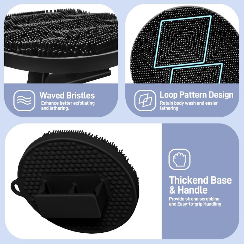 GEENOA Silicone Face/Body/Back Scrubber Set, 15.35’’ Soft Back Scrubber for Shower with Dual-Side Brush Head, Silicone Body Scrubber Facial Scrubber with Dense Bristles and Non-Slip Handle(Pink-3PCS)