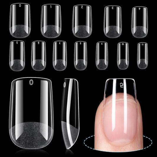 TOMICCA Short Square Nail Tips, Acrylic Gel Tips 240Pcs Fake Nails Full Cover 12 Sizes False Nails Half Matte for Nail Extension Home DIY Salon