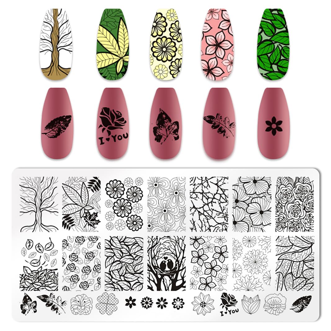 JERCLITY 6pcs Flower Nail Stamping Plate Nail Stamping Kit for Nails Rose Flower Lotus Butterfly Leaf Image Plates Nail Design Template Print Nail Stamper Kit for Women