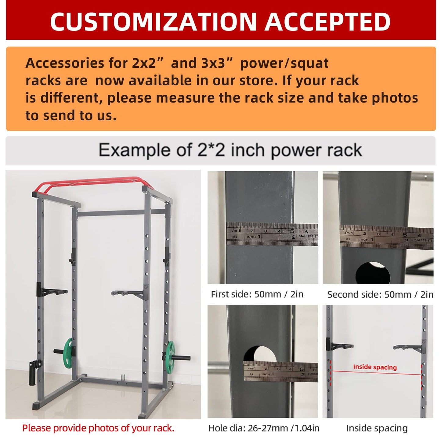 SYL Fitness Olympic Weight Plates Holder Power Rack Attachment Weights Storage Rack, Fit 2x2" Rack (1"" Hole)"