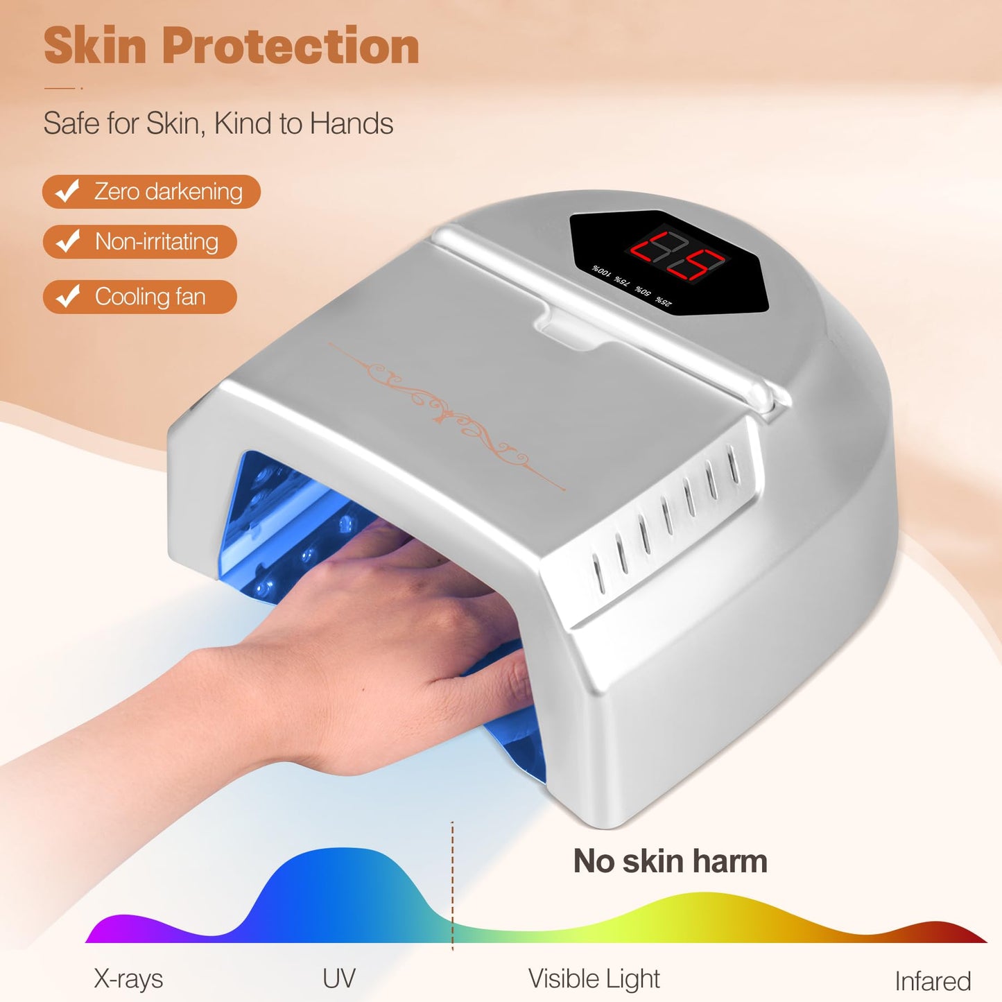 HoMove UV LED Nail Lamp Professional, 72W Cordless Nails Lamp with Fan, LED Nail Light for Gel Nails, Nail Dryer with 45 Beads, Perfect for Salon Manicure, Pedicure(Silver)