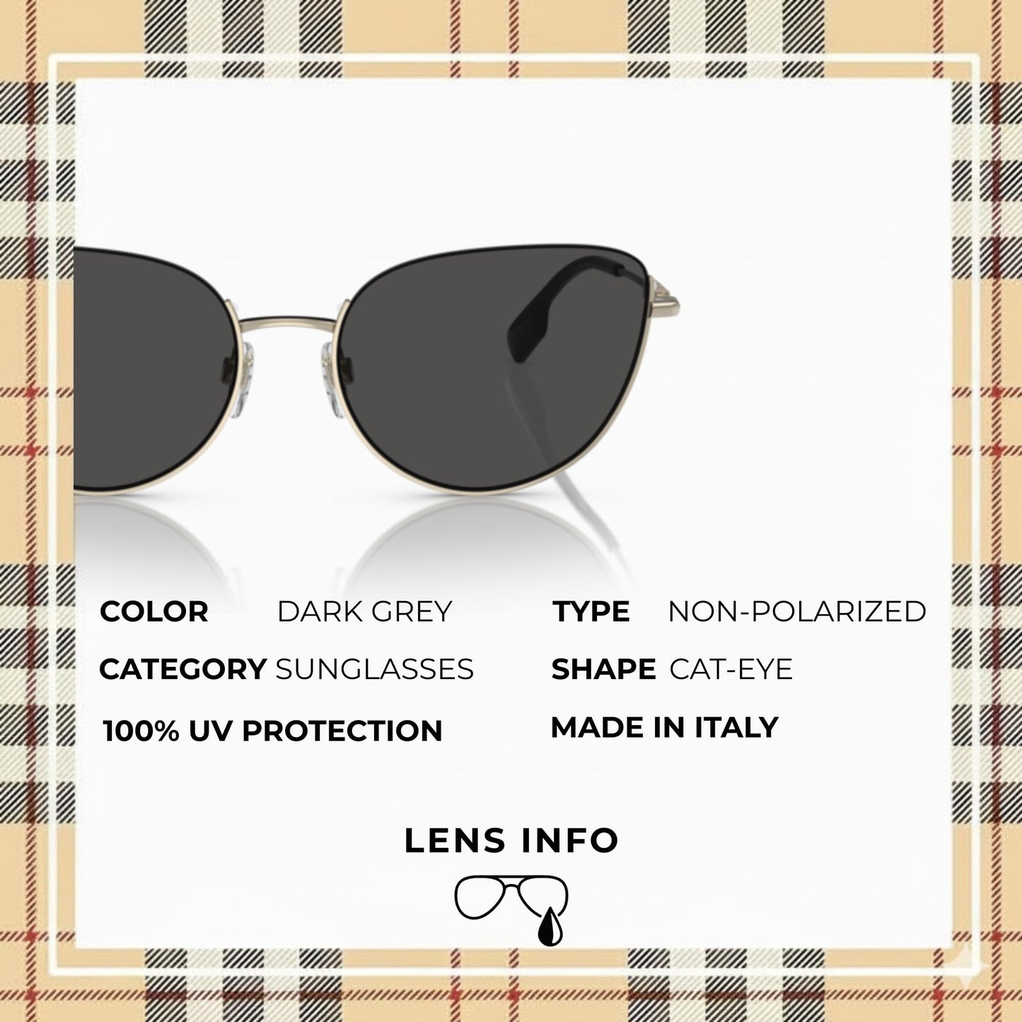 BURBERRY HARPER BE3144 Cat eye Shape Steel Sunglasses with Luxury Eyewear Kit
