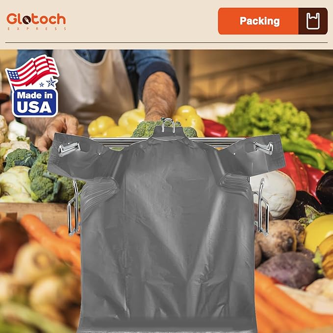 Glotoch 500 Count - Plastic T-shirt Bags Gray, 11.5" x 6.5" x 21" Grocery Bags with Handles for Restaurant, Retail, Grocery Store, Takeout, Convenience Stores, Shopping Bag