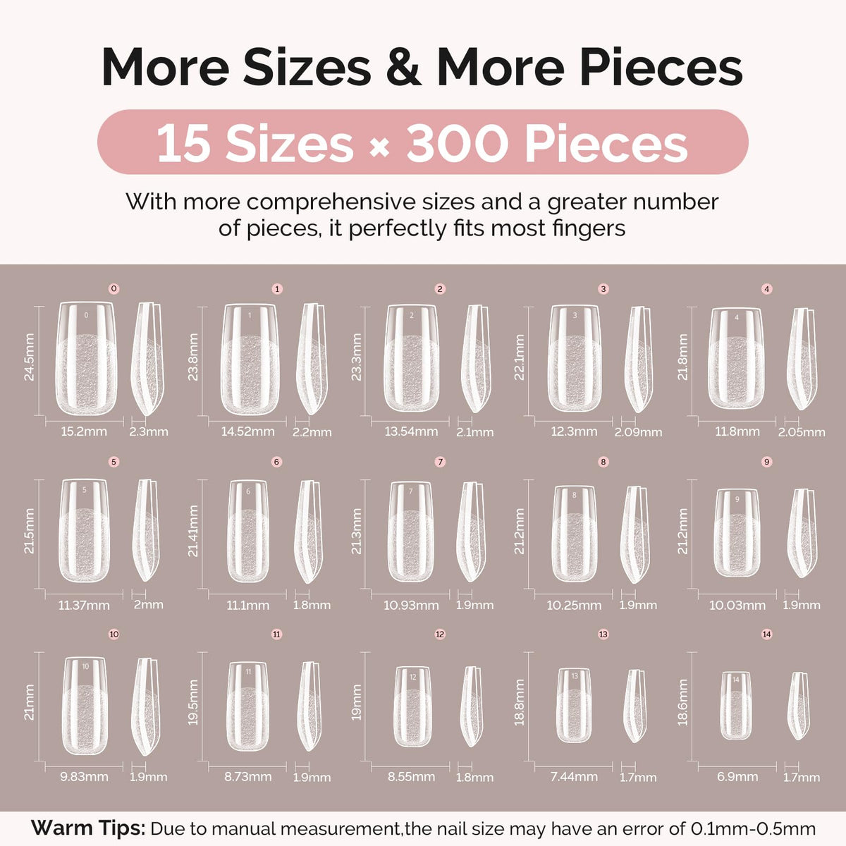 MelodySusie Square Gel Nail Tips Kit-300Pcs 15 Sizes Pre-Building Apex Fake Nail Tips 20gSolid Nail Glue Gel,Half Matte Full Cover Clear Acrylic Nail,Thick Strong Long Lasting for Home DIY&Salon