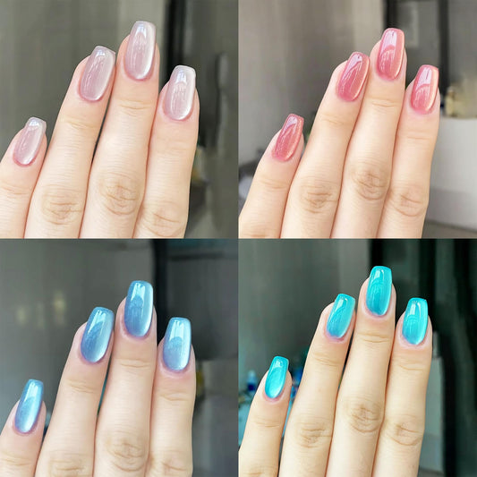 4 Pack 96 Pcs Medium Press on Nails Square False Nails with Gradient Design Full Cover Glossy Acrylic Glitter Press on Nails for Women Girls Reusable Stick on Nails