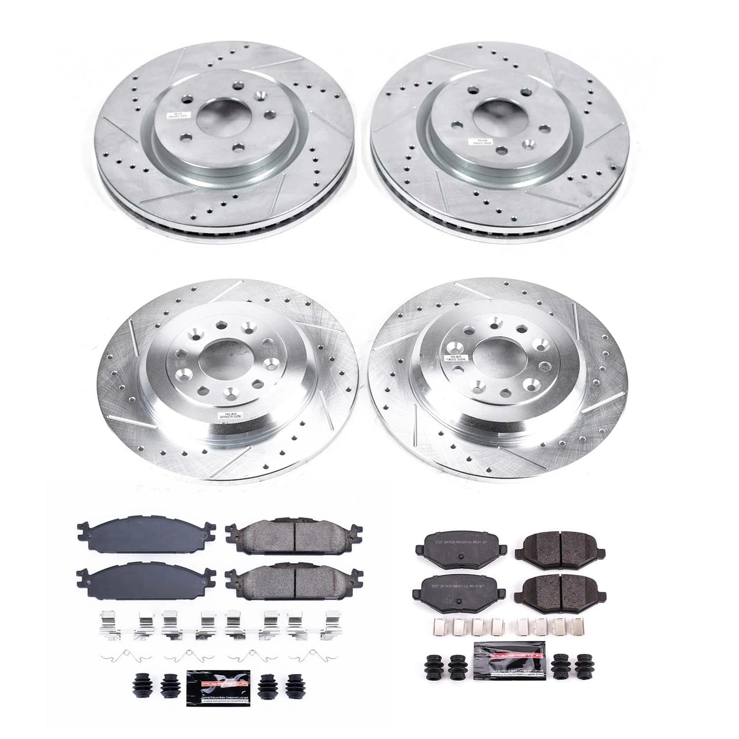 PowerStop Front and Rear Brake Kit For Ford Explorer 2011-19 |Flex 2012-19 |Taurus 2011-19 |Lincoln MKS 2011-12 - Drilled and Slotted Disc Rotors with Ceramic Brake Pads Replacement, K5584