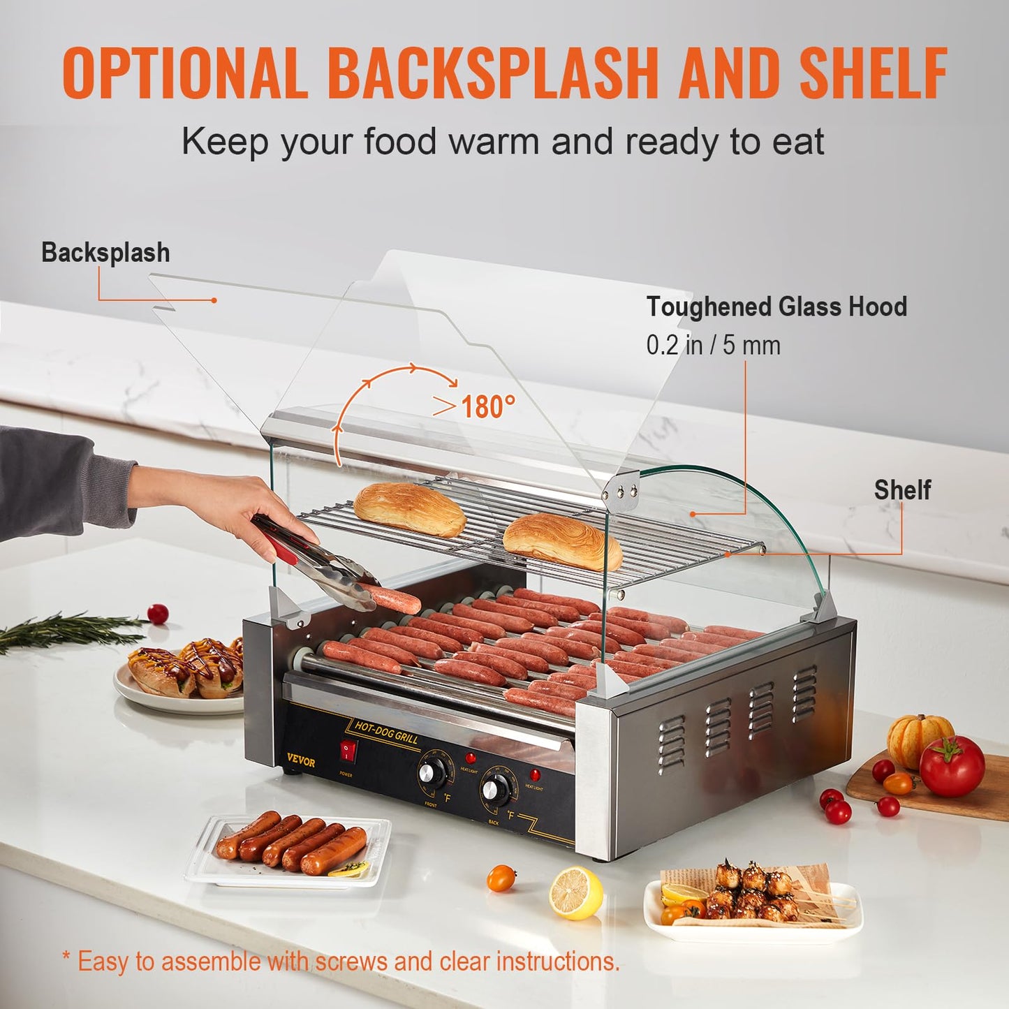 Happybuy Hot Dog Roller, 11 Rollers for 30 Hot Dogs, 1650W Stainless Sausage Grill with Dual Temp Control & Acrylic Cover