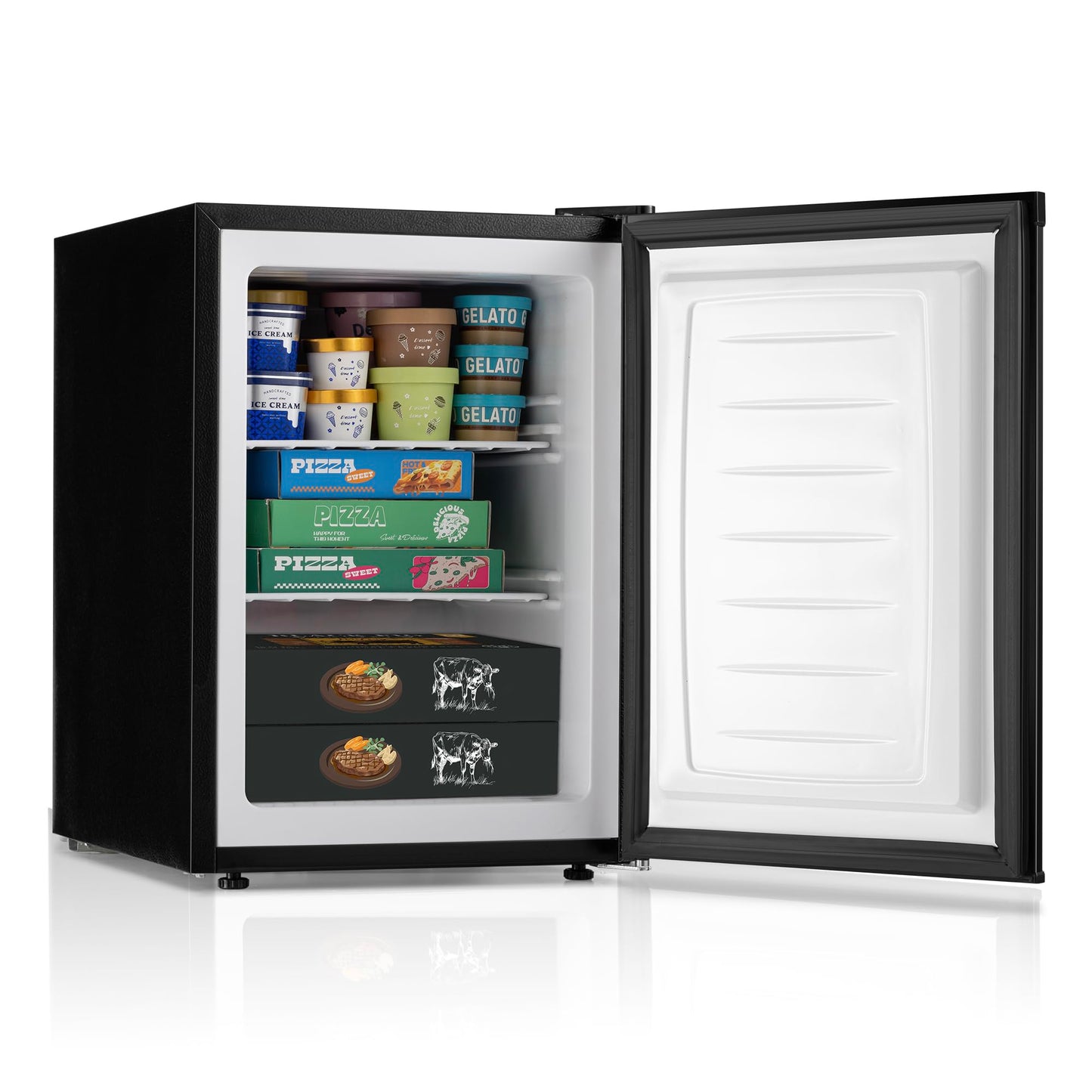 Stopsad 2.1 Cu.ft Upright Freezer, Mini Freezer with 7 Adjustable Thermostat & Removable Shelves, Small Standup Freezer with Reversible Single Door, Energy-Saving, Compact for Home/Dorm/Office, Black