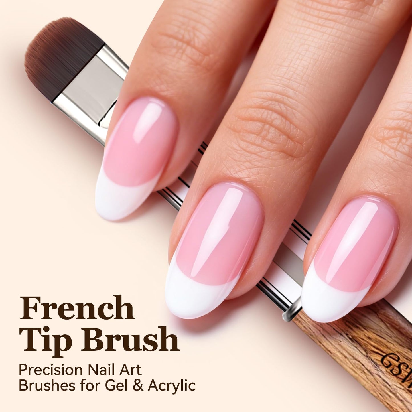 Nail Brush for French Tips and Clean Up | Gel Polish Brush with Wooden Handle & Storage Pouch (French Tip Brush（F18）)