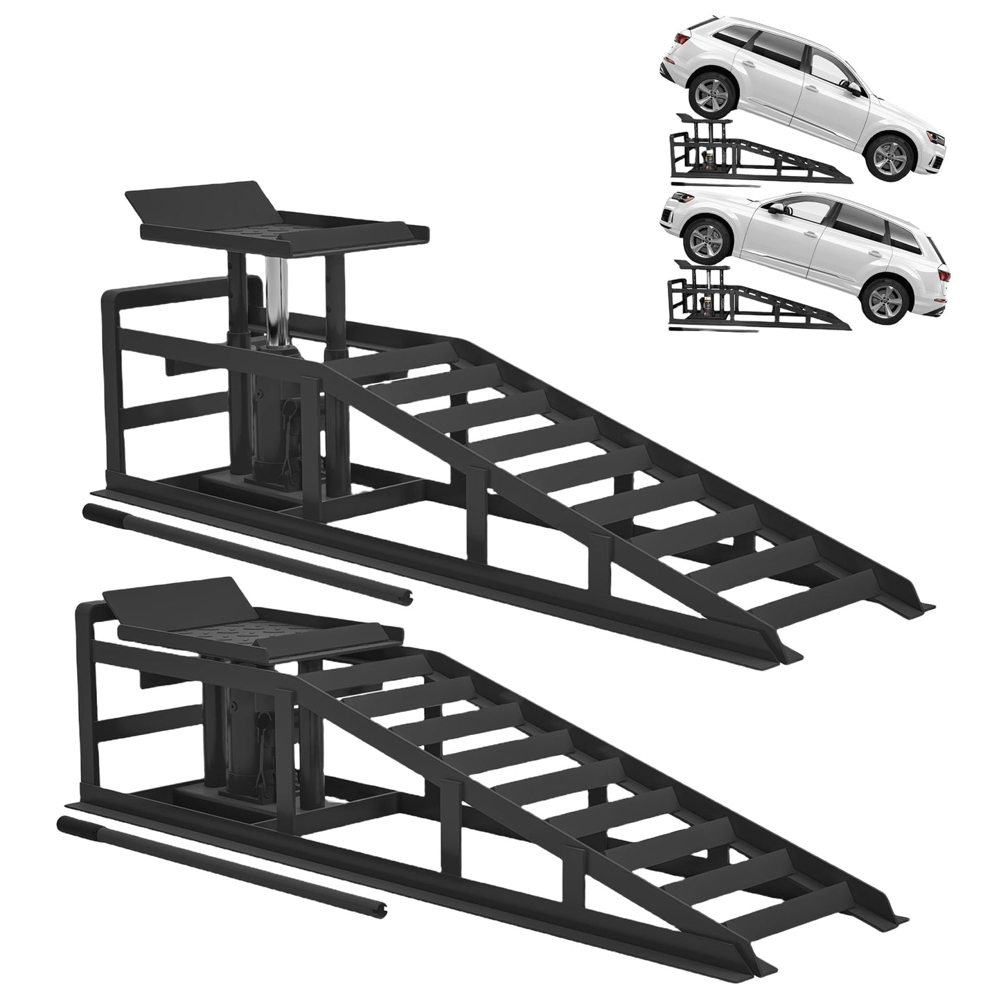 2 Pack Hydraulic Car Ramps 5T 10000lbs Low Profile Car Lift Service Ramps Truck Trailer Garage,Height Hydraulic Vehicle Ramps, Lift Height 11.61-16.21 Inches