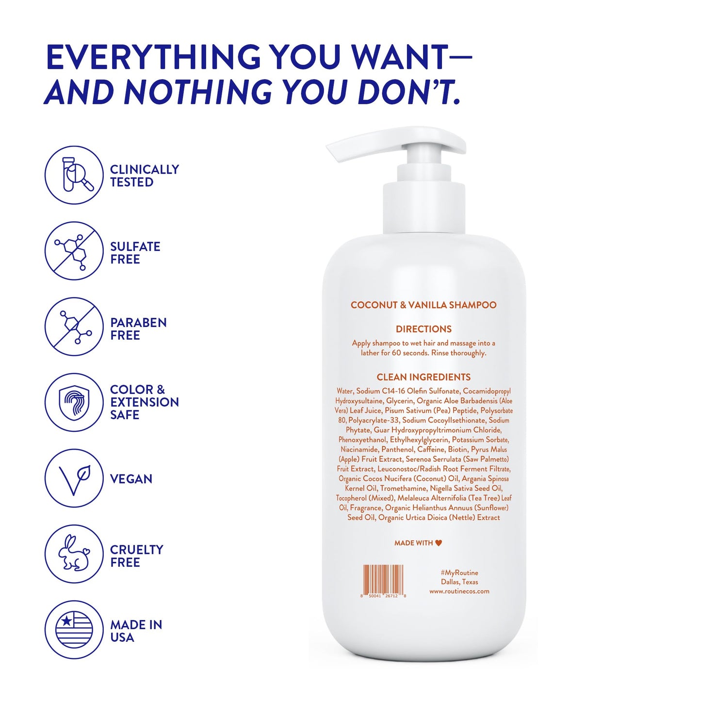 Routine Wellness Anti-Thinning Shampoo for Thinning Hair - Biotin DHT Blocker Women & Men - Color Safe Shampoo for Hair Loss & Healthy Hair - Coconut & Vanilla - 14oz
