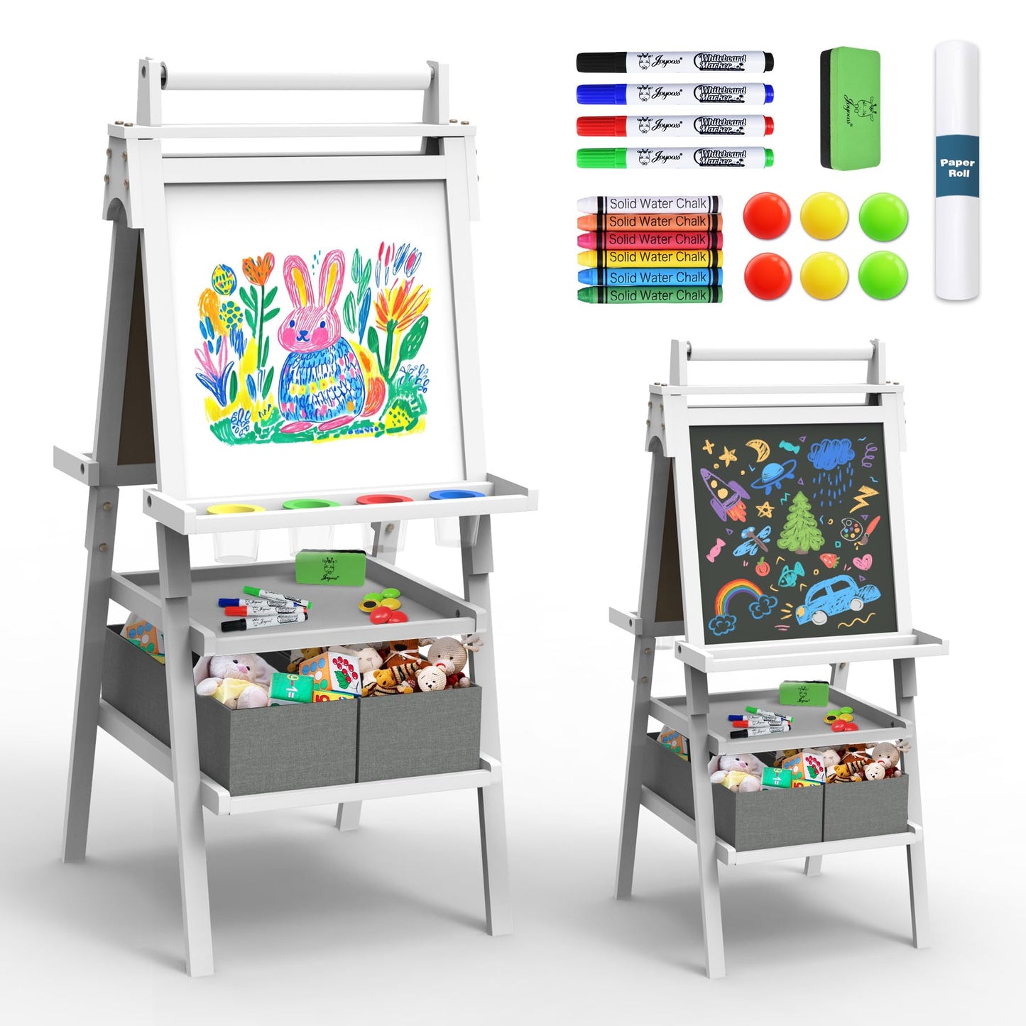 JOYOOSS Art Easel for Kids Ages 4-8 Easels for Toddlers Art Kids Easel Ages 8-12 Wooden Magnetic Whiteboard Chalkboard with Paper Roll for Kid Dry Erase Board Drawing Easels
