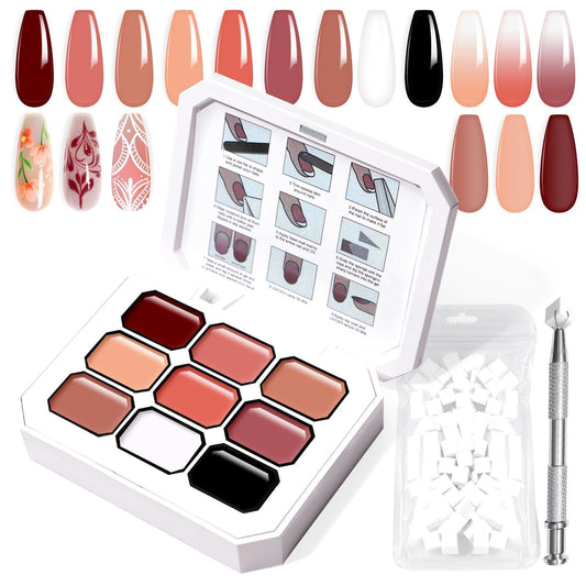 U-Shinein 9 Colors Pat Painting Nail Gel Sponge Set,Hema＆TPO Free,6-in-1 Gradient Ombre Paint Nails Gel Palette for Blooming,Nail Color,Liner Gel,French Nail,Chrome Powder,No Wipe,DIY Nail Art(E)