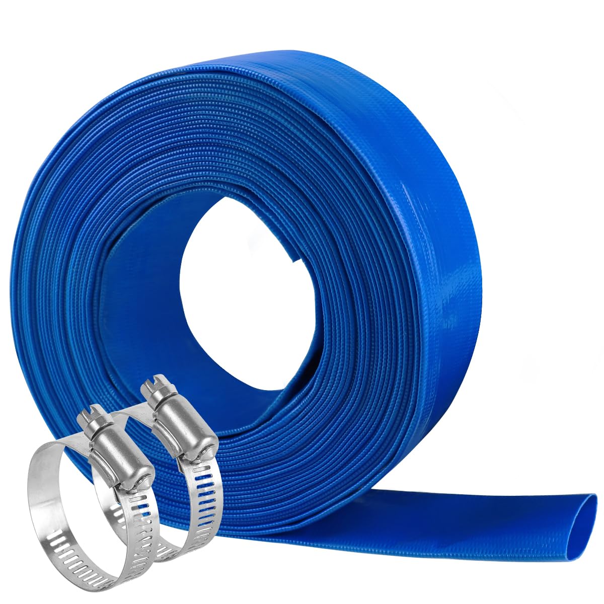 Eastrans 2" x 25 FT Pool Backwash Hose, Heavy Duty Flat Discharge Hose, Weather and Burst Resistant, Best Hoses for Inground Pools, Pool Filter & Pool Drain Hose with 2 Hose Clamps