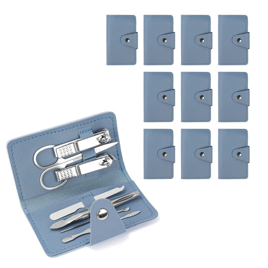 HDFCLUP 7-in-1 Manicure Kit – 10Piece Travel Nail Kit with Stainless Steel Tools, Ultra-Compact 5x6 cm Pouch for Perfect Nails Anywhere, Ideal Gift for Women, Men, and Travelers (Blue)