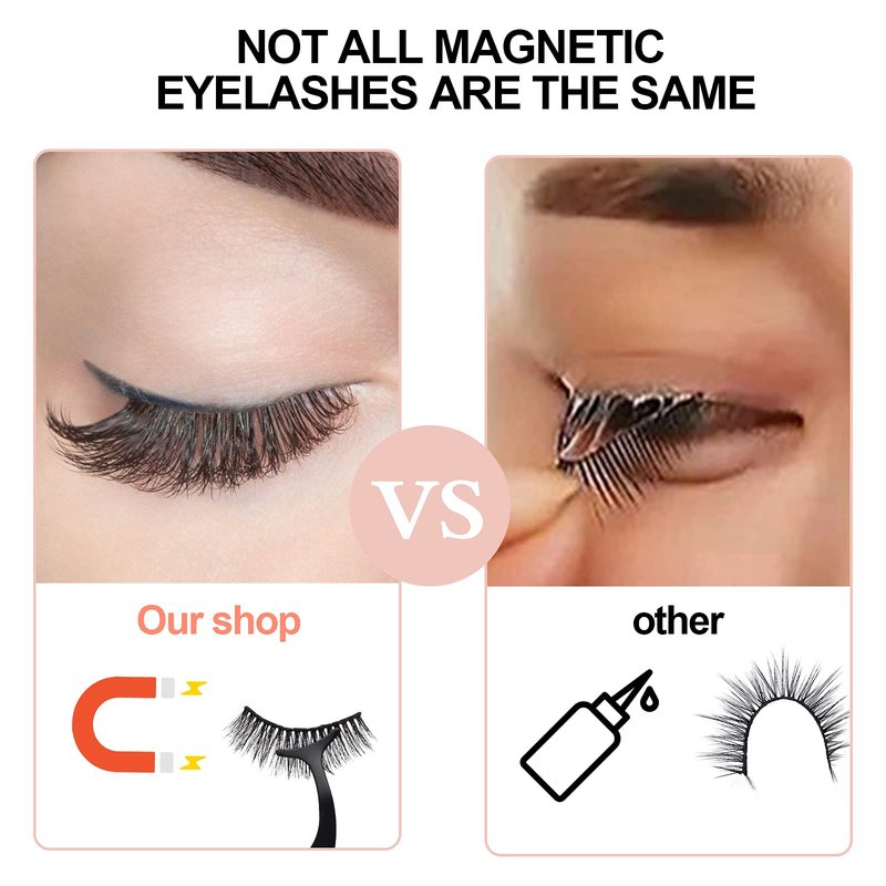 BILEYCHA Upgrade 3D Natural Magnetic Eyelashes,Lightweight Magnetic Eyeliner and Eyelashes Kit, 2 Magnetic Eyeliners- No Glue Needed (10 Pairs)