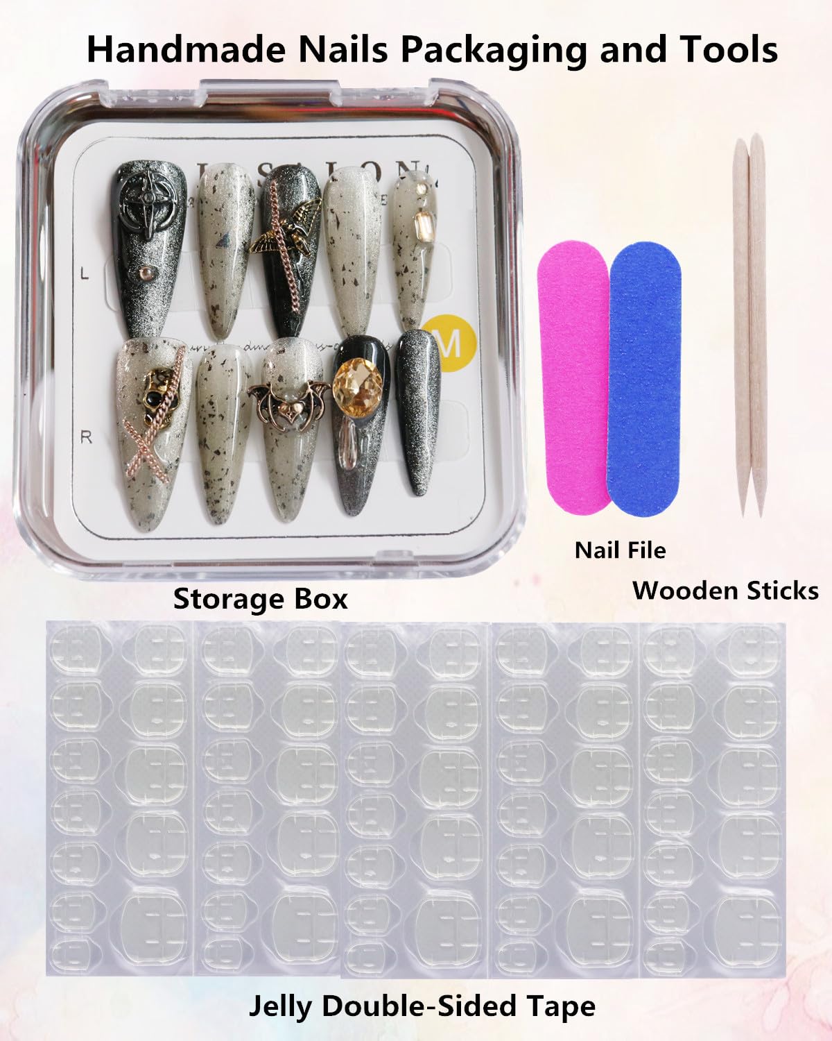 CAMILCY Press on Nails Handmade Nails Luxury Reusable Fake Nails For Girls long Almond Armor Tip Grey Diamonds HandPainted Salon Loveful Design Acrylic GelUV Finished 3D Nails 10PCS(A001, M)