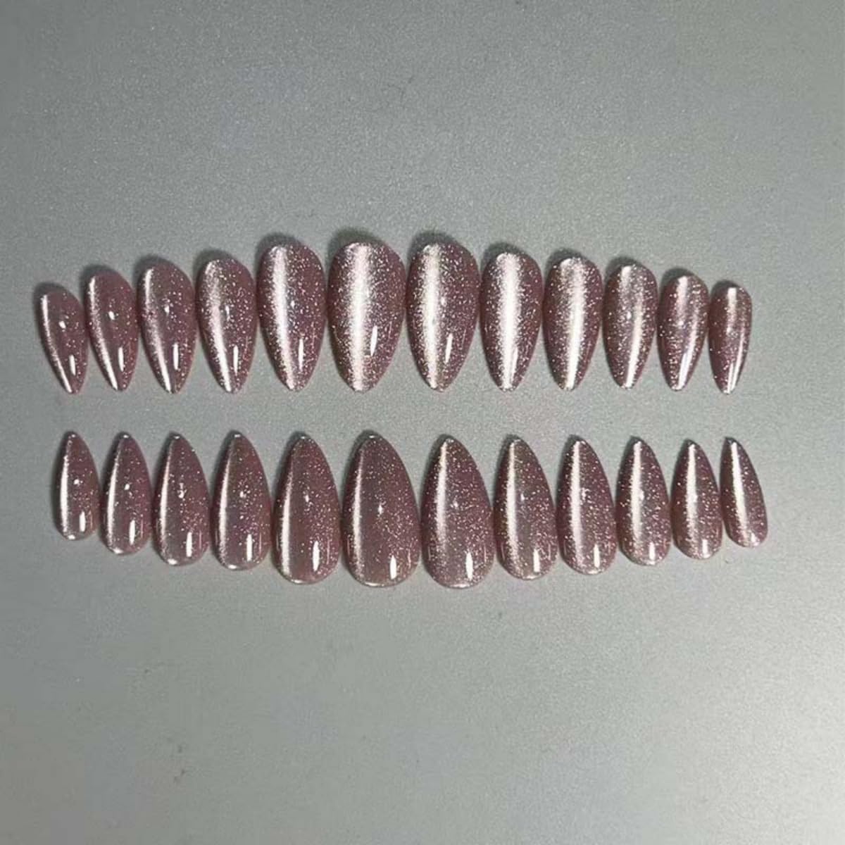 24Pcs Purple Press on Nails Medium Almond Length Glitter Fake Nails with Glue Pink Purple Glossy Acrylic Nails for Women DIY Manicure Decoration