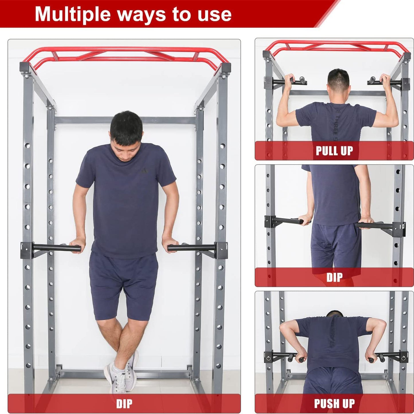 SYL Fitness Dip Bar Attachments for 2" x 2"" or 3"" x 3"" Power Rack - Narrow & Wide Dips Double Handles (Patent Pending) (For 3"" x 3"" Rack)"