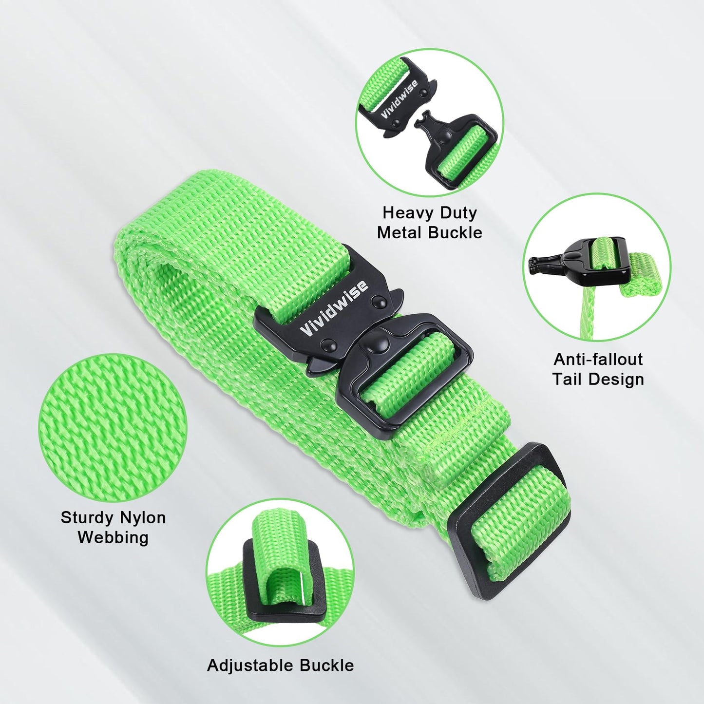 Vividwise Utility Straps with Metal Quick Release Buckle, Adjustable Nylon Belt Backpack Accessories Sleeping Bag Strap for Hiking, Travel, Outdoor Sports (Green-Metal Buckle, 1" W-48 L)"