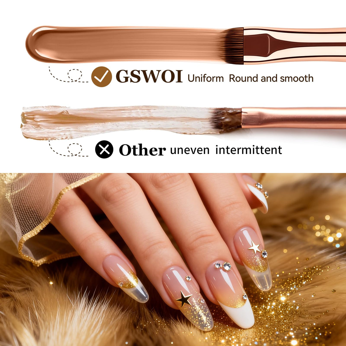 Nail Brush for French Tips and Clean Up | Gel Polish Brush with Wooden Handle & Storage Pouch (French Tip Brush（F18）)