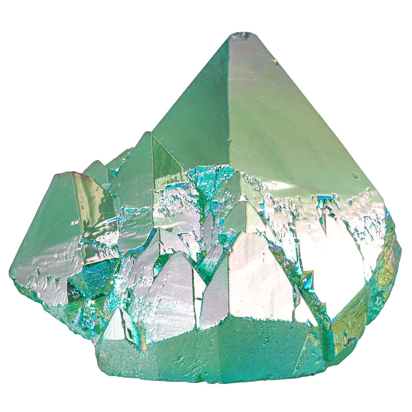 mookaitedecor Angel Aura Quartz Natural Rock Quartz Titanium Coated Crystal Points, Geode Rocks Crystal Cluster Stone Specimen for Meditation Home Decor, Green