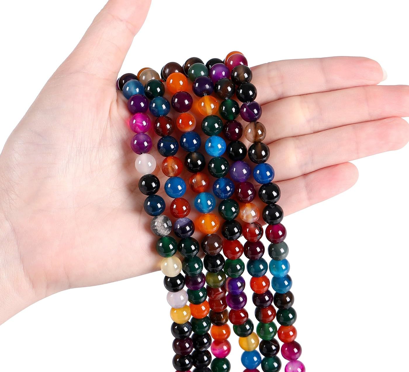 LAIDANLA Colorful Agate 8mm Natural Stone Beads Round Loose Gemstone Stone Beads for DIY Bracelet Necklace Earrings Jewelry Making Polishing Genuine Real Beading Crystal 96PCS 2 Strand 32"