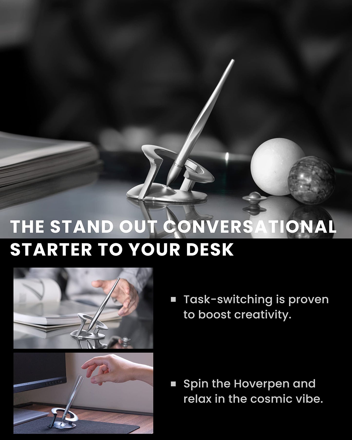 novium Hoverpen Interstellar - German-engineered Ballpoint Pen with Magnetic Features, Starlight Silver