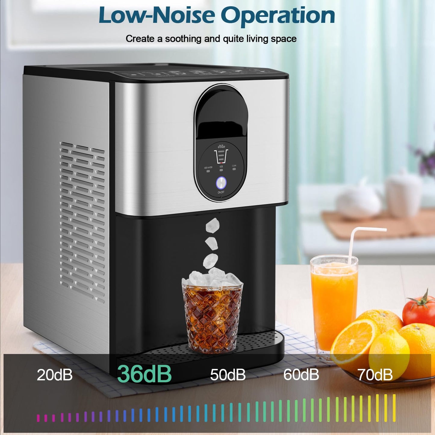 ARLIME Self Dispensing Nugget Ice Maker Countertop, 56 lbs/24 H Pepple Chewable Ice Making Machine w/Self-Cleaning System, Pellet Ice Machine w/ 0.63 gal Water Tank for Home Kitchen Party
