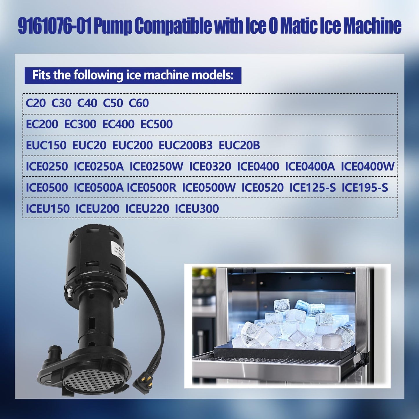 9161076-01 Ice Maker Water Pump Motor, 9161076-01 Pump compatible with Ice O Matic Ice Makers C20, C30, C40, C50, C60, Replaces 803338 GPP-1MH-1P HRIM-21-115 115V 60/50Hz