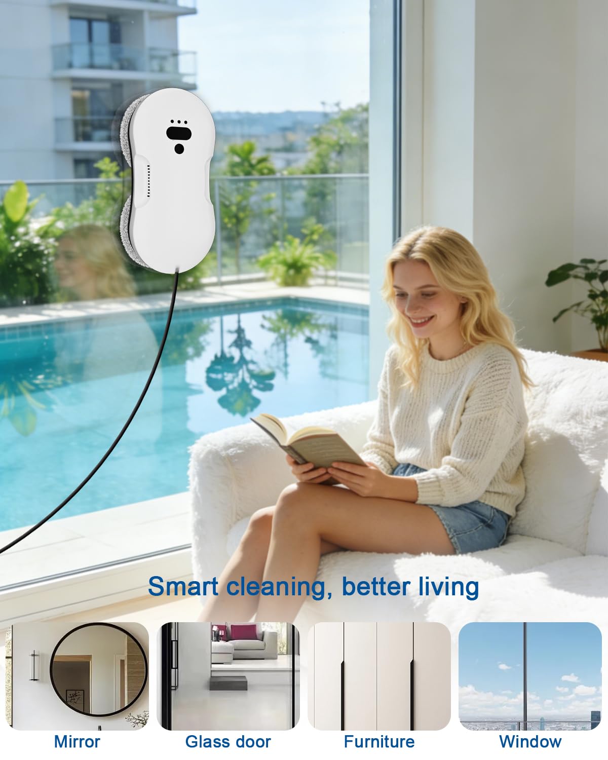 EAEGE Window Cleaning Robot, Automatic Window Cleaner Robot with Dual Spray, Edge Detection, Intelligent Path Planning, 3000pa Strong Suction, Anti-Drop Protection for Glass