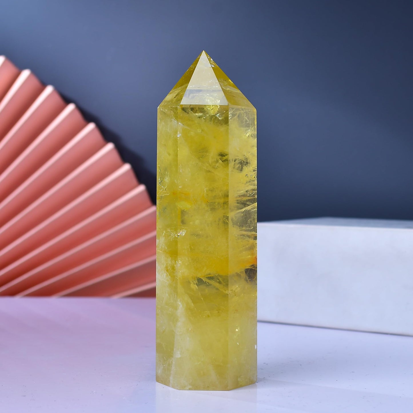WUYOUSHI Large Citrine Healing Crystal Towers 5.9" -6.1" Natural Crystal Wand 6 Faceted Chakra Crystal Point Reiki Meditation Therapy Home Decoration Gift (1-1.2lb)