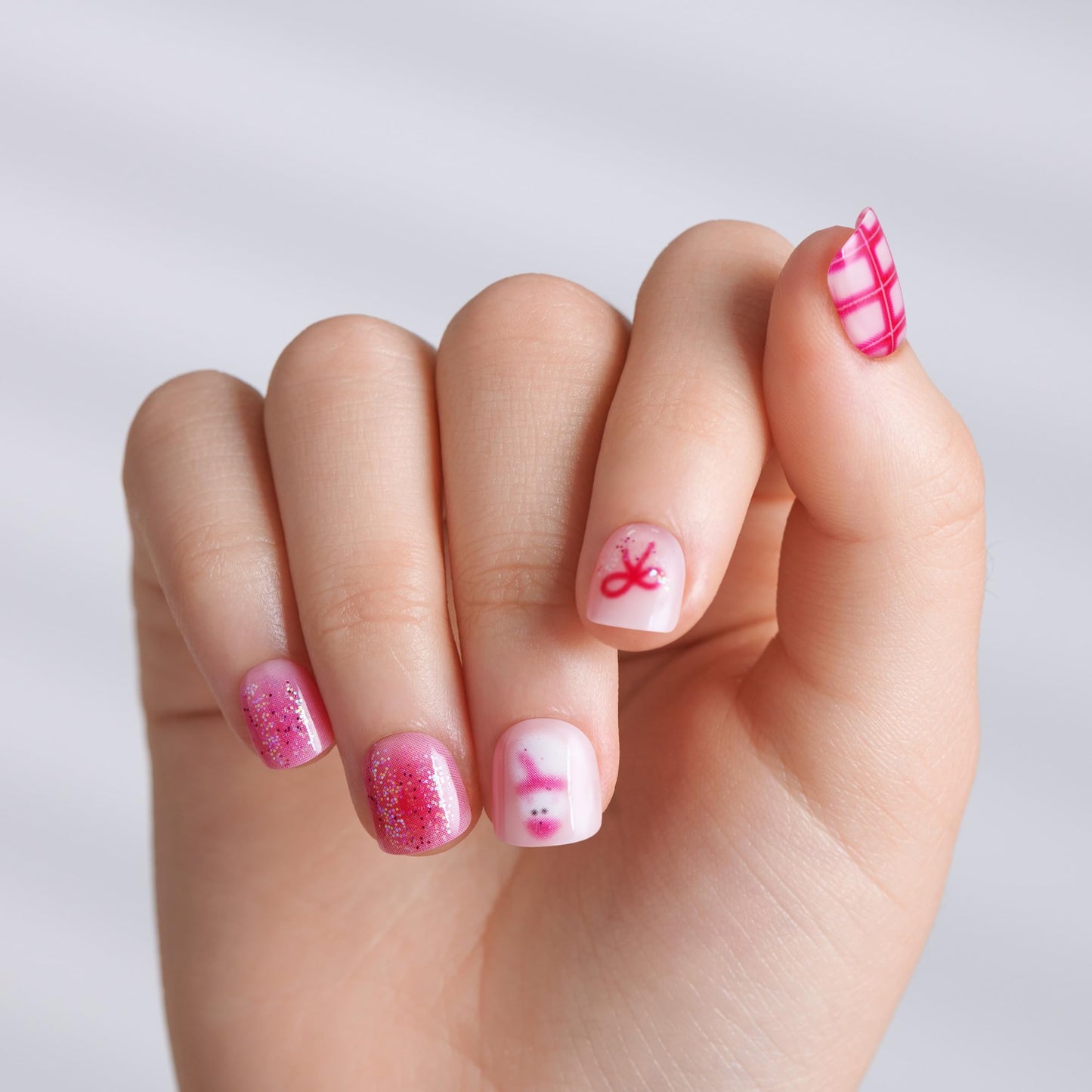 KISS imPRESS MINI Holiday Press On Nails for Kids, ‘Hahaha Ugh’, Pink, Child Size, Squoval Shaped, Mess-Free, Mom Approved, Non-Toxic, Breakaway Application Tabs, Nail File, 20 Fake Nails