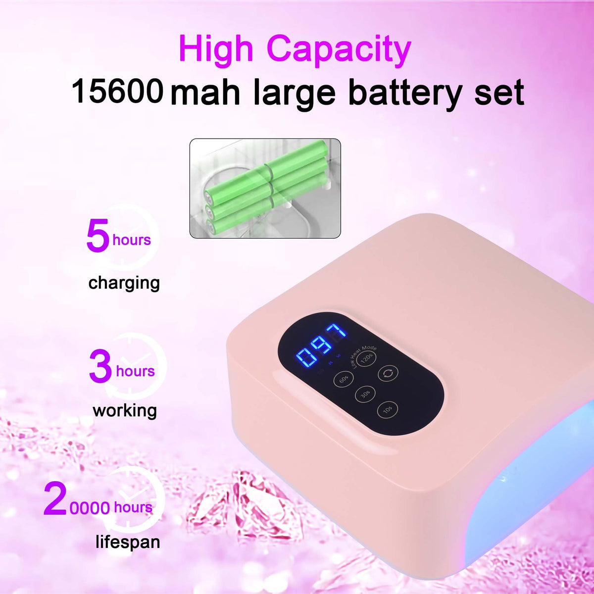 PASSHA 72W Cordless LED Nail Lamp, Rechargeable UV Nail Dryer for Gel Polish, Portable Manicure Light with 4 Timers, LCD Display, 36 LED Beads