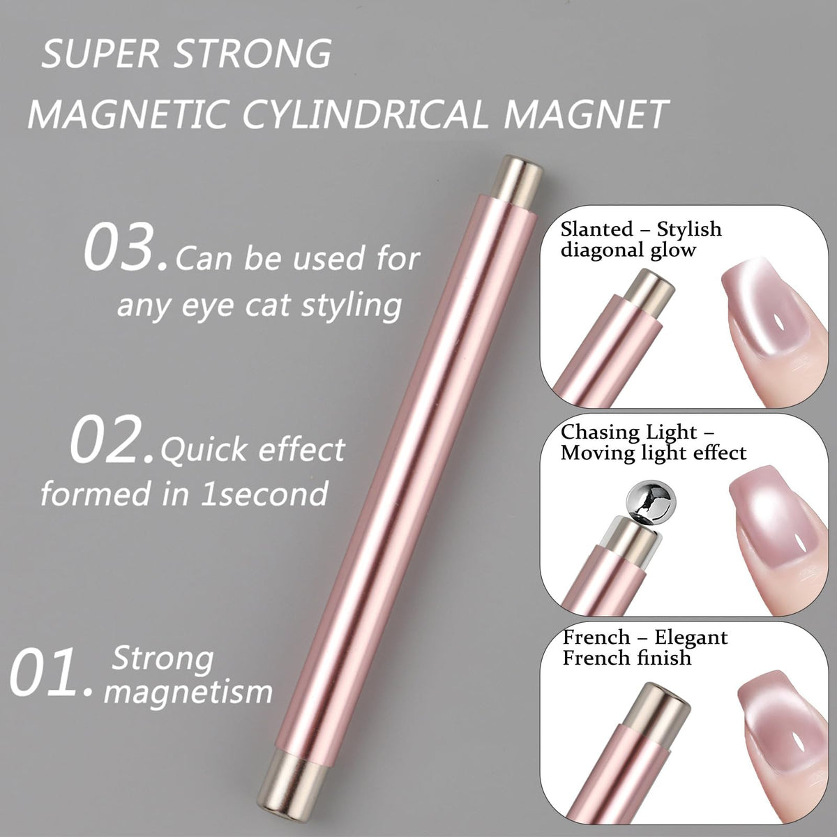 8pcs French Cat Eye Magnet Set,Double Headed V-shape Heart Magnet Strong Magnet Steel Ball Nail Art Magnetic Stick 2 in 1 Magnetic Stick Nail Art Gel Polish Manicure Accessories Tools Set
