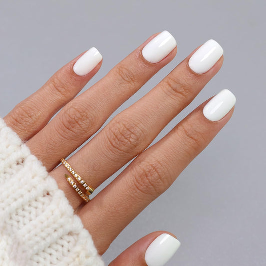 Pure White Press on Nails Short - SHANGMENG Soft Gel Square Press on Nails for Women Gift, Fit Perfectly & Natural Glue on Nails in 16 Sizes - 32 Reusable Fake Nails Kit with Glue, Classic White