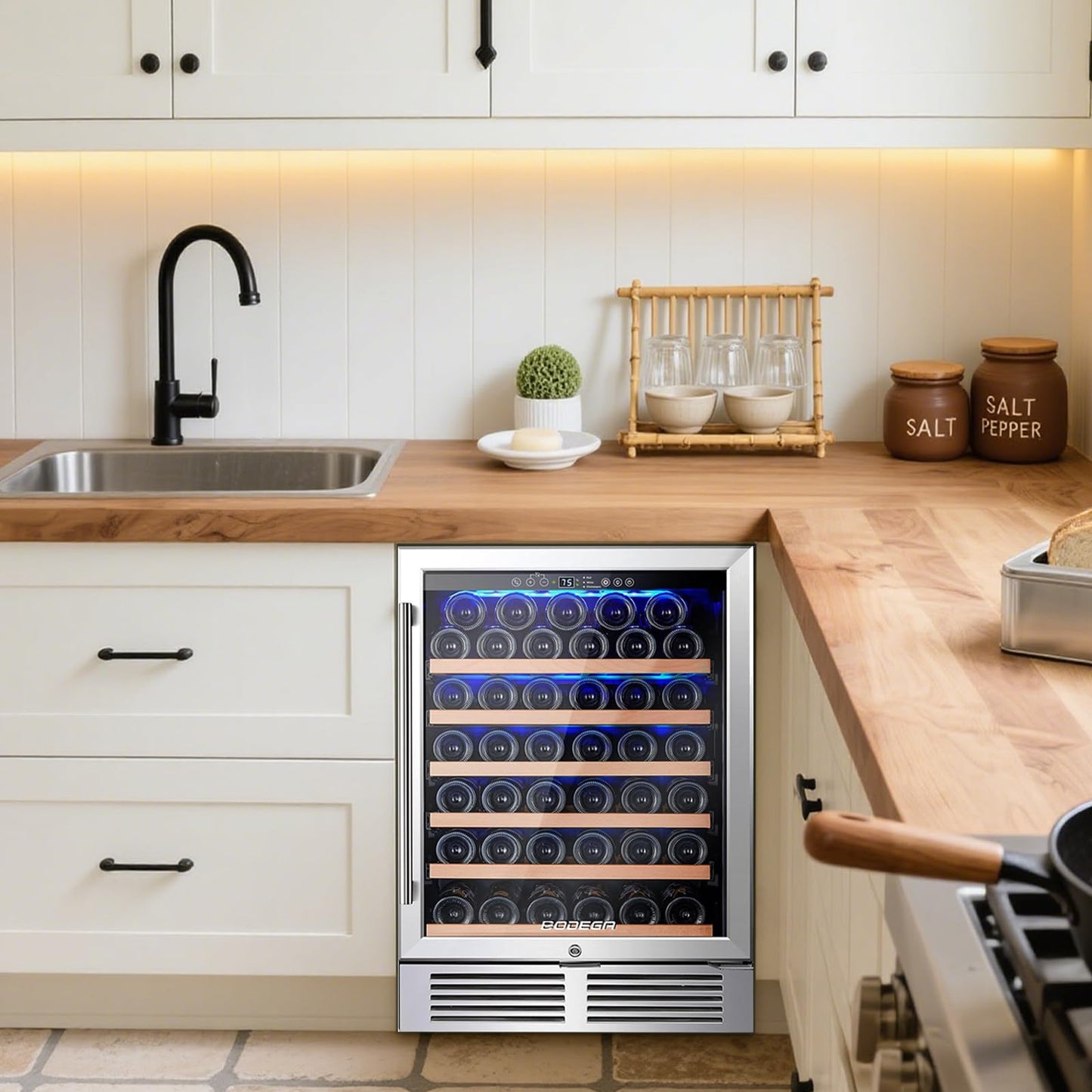 BODEGA Wine Fridge Freestanding, 24 inch Under Counter Wine Refrigerator, Champagne Cooler with App Control, Glass Door, for Kitchen, Bedroom, Home, Office, Holds 52 Bottles