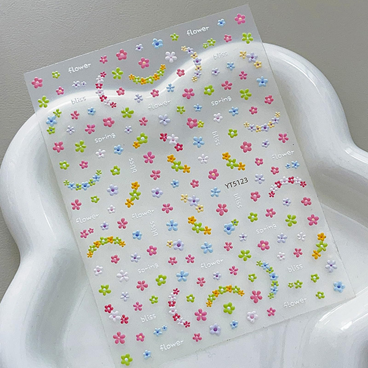 3 Sheets 5D Embossed Flower Nail Art Sticker Self-Adhesive Flowers Nail Decals Engraved Floral Summer Nails Sticker Acrylic Nail Art Decoration for Women Girls DIY Manicure